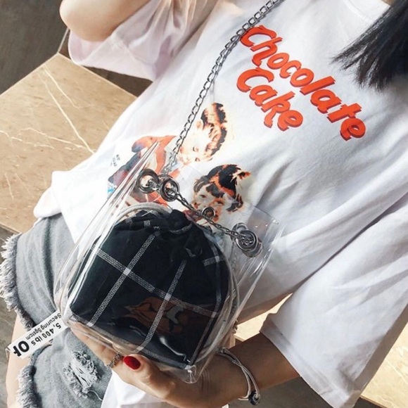 Transparent Crossbody Bucket Bag with Chain Strap - Picture 2 of 6
